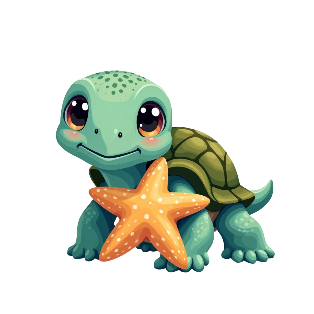 Adorable Turtle with Starfish